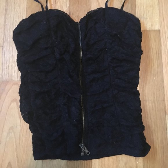 Black Ruched Zip Up Bustier - Picture 1 of 3